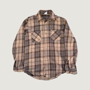 Vintage Big Mac JCPenney Plaid Flannel Shirt Mens Medium Tall Brown Blue USA